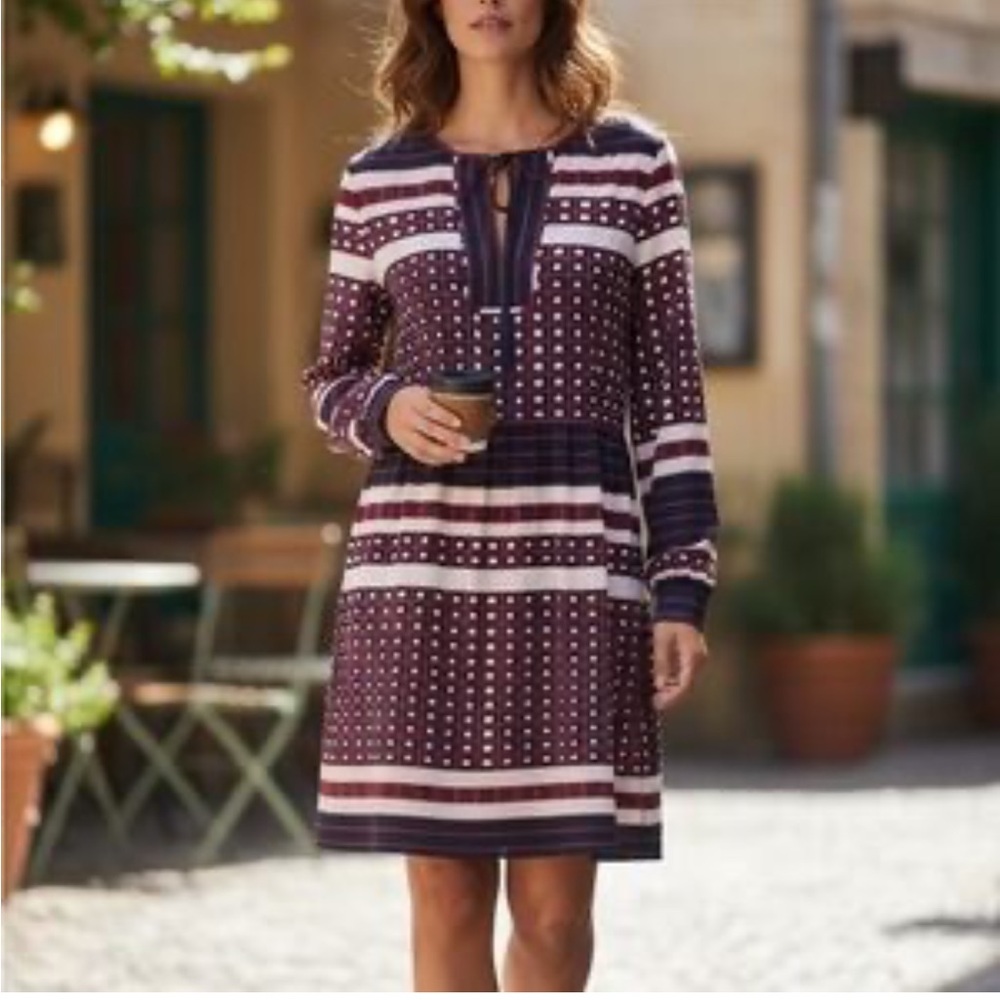 LOFT Burgundy and White Patterned Long Sleeve Dress- worn about 6 times - Picture 1 of 5